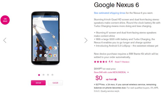 Fotografía - [Offre Alerte] T-Mobile Nexus 6 est de retour sur Vente-Get $ 48 Off The 32 Go ou 64 Nexus 6 Avec Code Promo